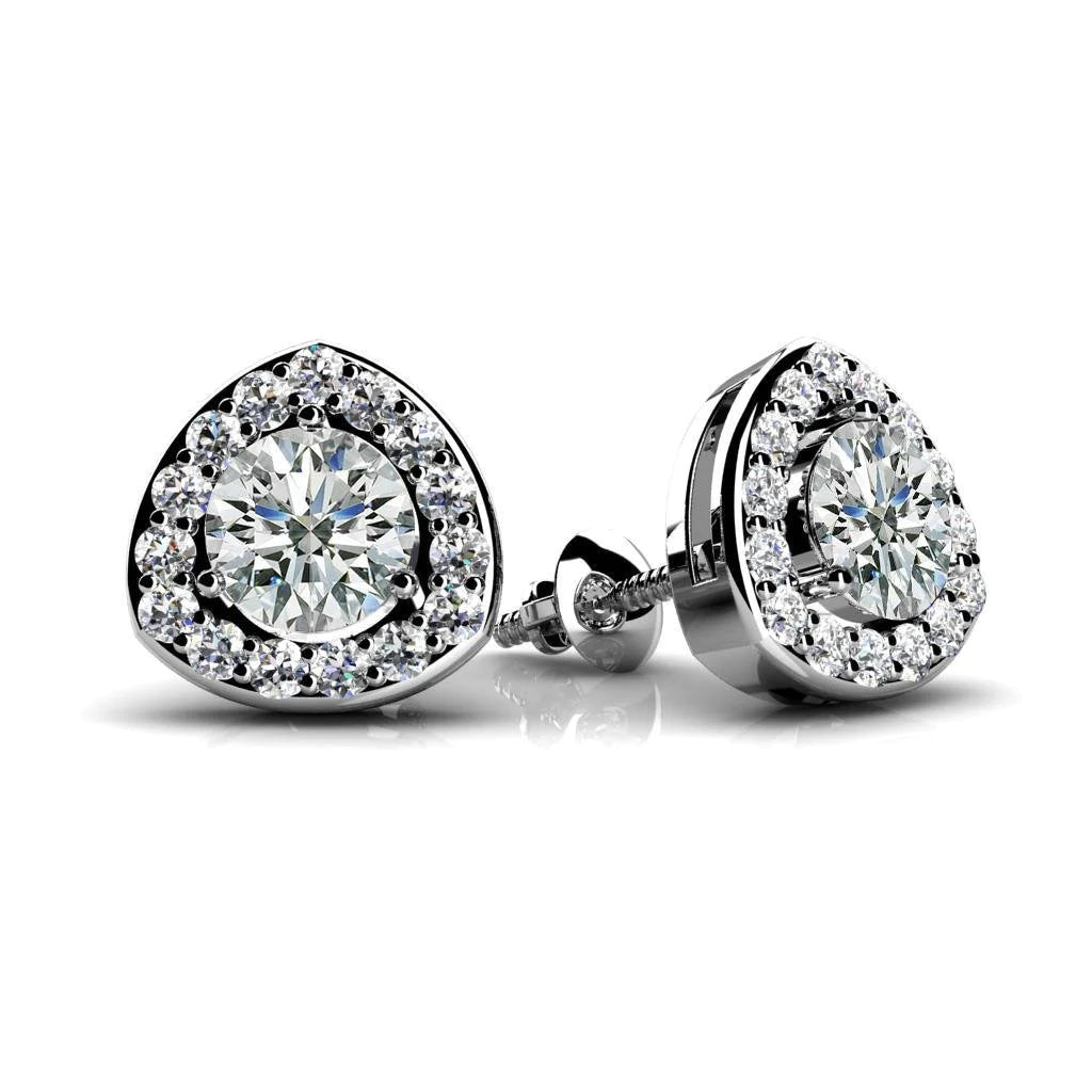 2.3 Ct Brilliant Cut Round Cut Genuine Diamonds Lady Studs Earrings Gold Halo
