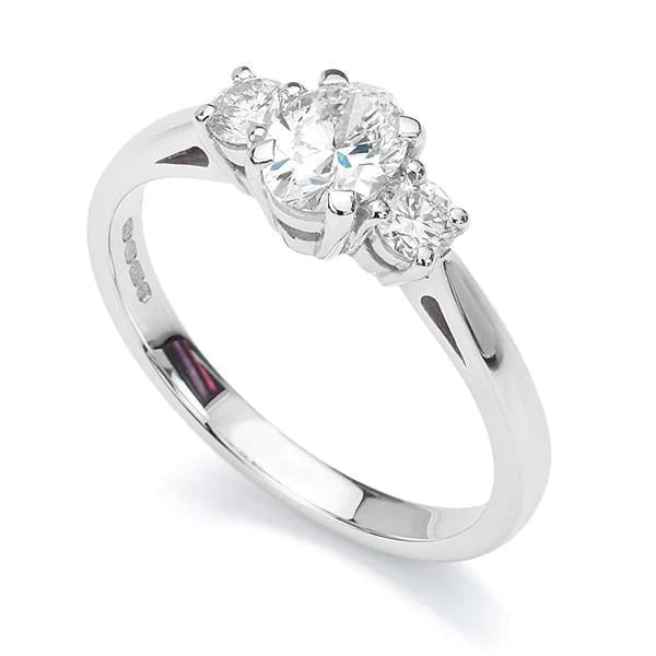 2.30 Carats Oval And Round 3 Stone Real Diamond Ring White Gold 14K
