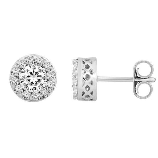 2.30 Carats Round Cut Real Diamond Stud Pave Halo Earrings 14K Gold White