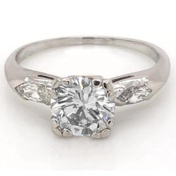 2.30 Carats Round & Marquise Genuine Diamond 3 Stone Ring White Gold 14K