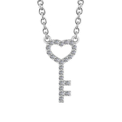 2.30 Ct Round Cut Diamonds Key Heart Natural Pendant Necklace White Gold 14K
