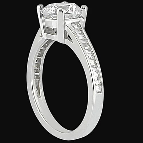 2.31 Carat Round Wedding Ring With Baguette Real Diamonds White Gold