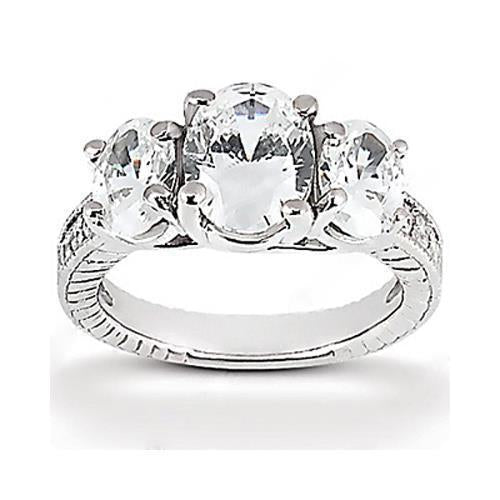 2.31 Carat Three Stone Wedding Natural Diamond Ring Vintage Style New