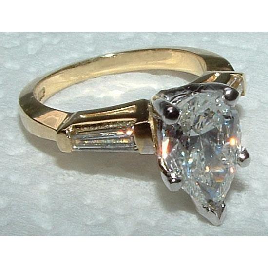 2.31 Ct. Real Diamonds Pear Cut Two Tone Gold Three Stone Ring