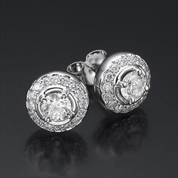 2.32 Carats Gorgeous Round Cut Natural Diamonds Lady Studs Halo Earrings