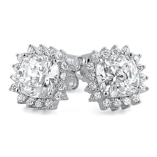 2.32 Carats Prong Set Cushion & Round Real Diamond Stud Earring White Gold 14K