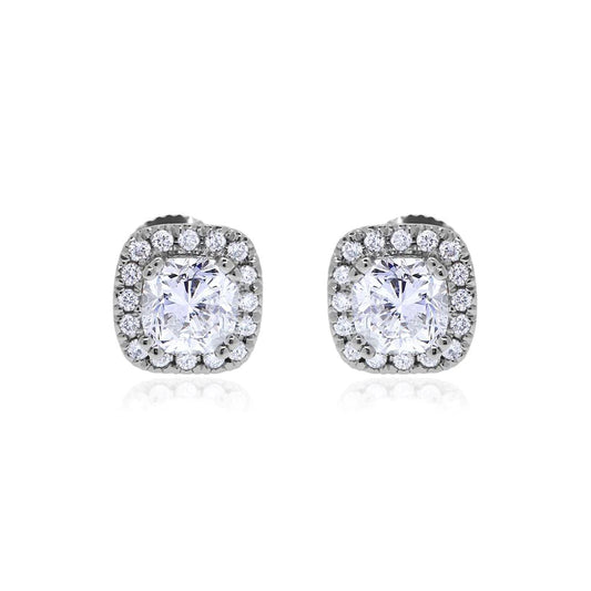 2.32 Ct Cushion And Round Cut Real Diamonds Studs Halo Earrings