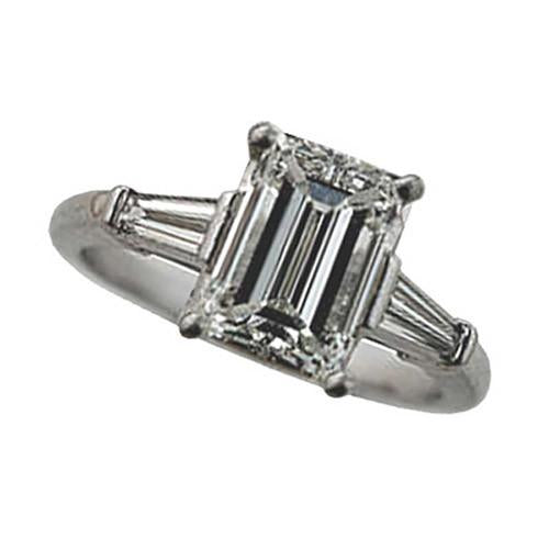 2.35 Carat Emerald Cut Genuine Diamond Three Stone Ring White Gold 14K