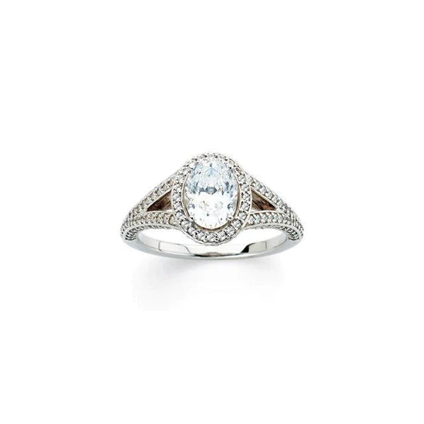 2.35 Carats Real Diamond  Oval Halo Anniversary Ring Split Shank White Gold 14K