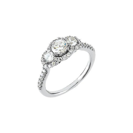 2.35 Ct. Round Real Diamond 3 Stone Style Engagement Ring 14K White Gold