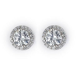 2.36 Carats Round Real Diamond Stud Earring Halo White Gold 14K