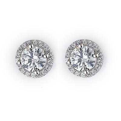 2.36 Carats Round Real Diamond Stud Earring Halo White Gold 14K