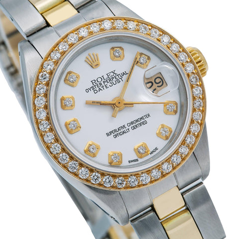 Datejust Rolex Ladies Watch Two Tone Oyster Bracelet Natural Earth Mined Diamond Dial
