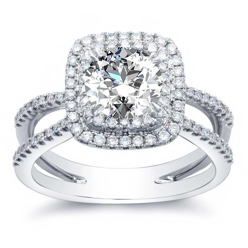 2.4 Carats Natural Diamond Engagement Ring Halo White Gold 14k