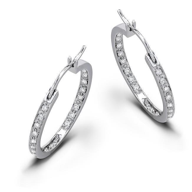 2.4 Ct Small Round Cut Real Diamond Hoop Earrings 14K White Gold