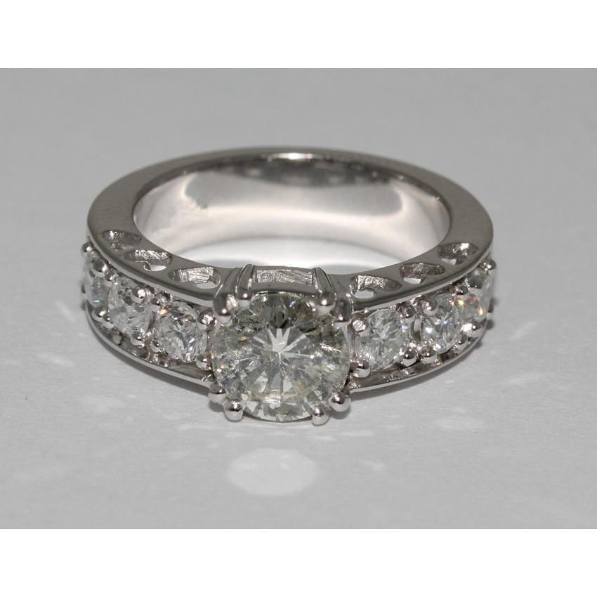2.40 Carat Round Natural Diamond White Gold Solitaire Ring With Accents