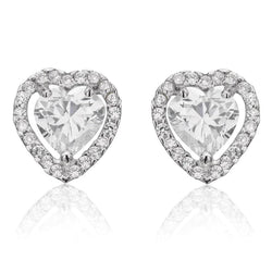 2.40 Carats Halo Heart And Round Cut Real Diamonds Stud Earrings