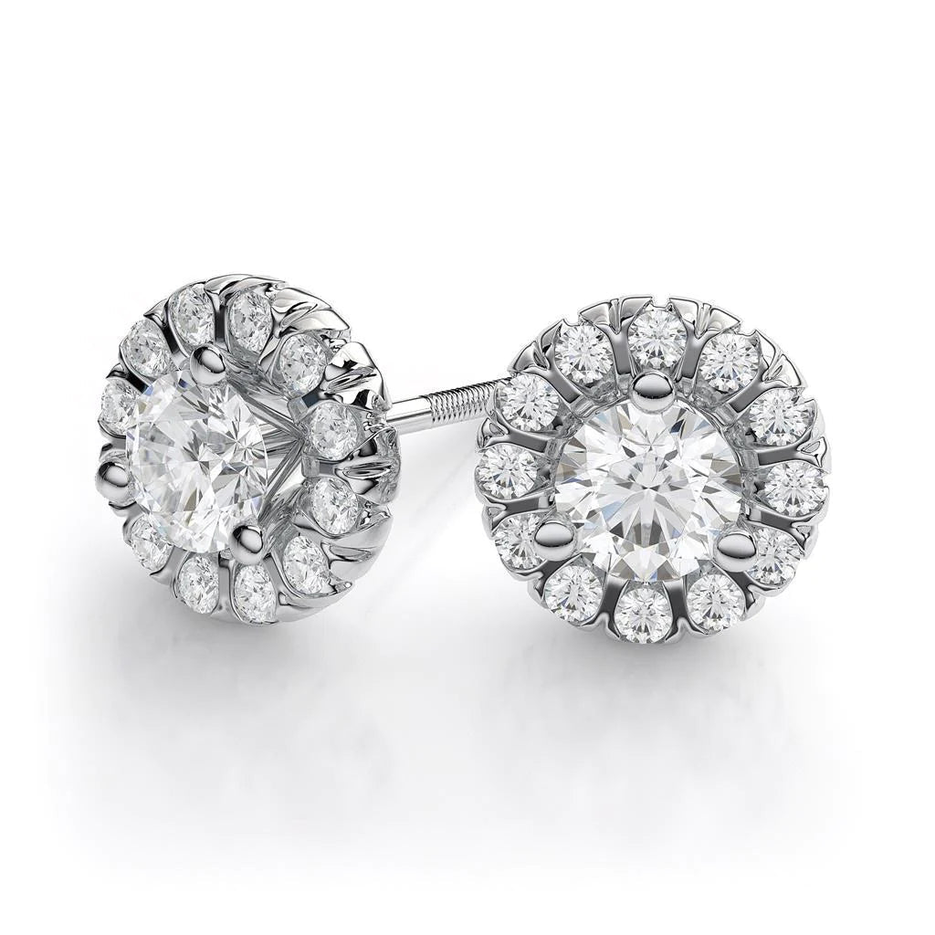 2.40 Carats Real Gorgeous Diamond Lady Stud Halo Earrings White Gold