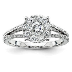 2.40 Carats Women Real Diamond Ring Pave Set With Accents White Gold