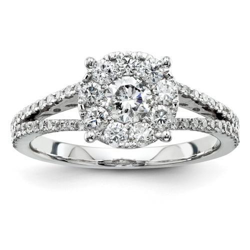 2.40 Carats Women Real Diamond Ring Pave Set With Accents White Gold