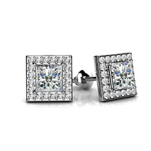 2.40 Ct Natural Princess & Round Cut Halo Diamond Stud Earring 14K White Gold