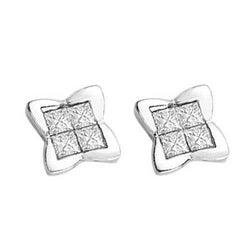 2.40 Ct Princess Cut White Real Diamond Post Earring