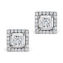 2.40 Ct Princess & Round Natural Earth Mined Diamond Stud Halo Earring