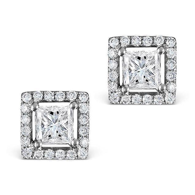 2.40 Ct Princess & Real Round Diamond Stud Halo Earring