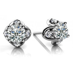 2.40 Ct. Round Real Diamond Women Stud Earring White Gold Crown Setting