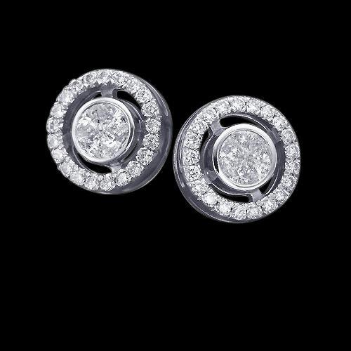 2.42 Carats Round Halo Real Diamond Studs Earring Pair White Gold