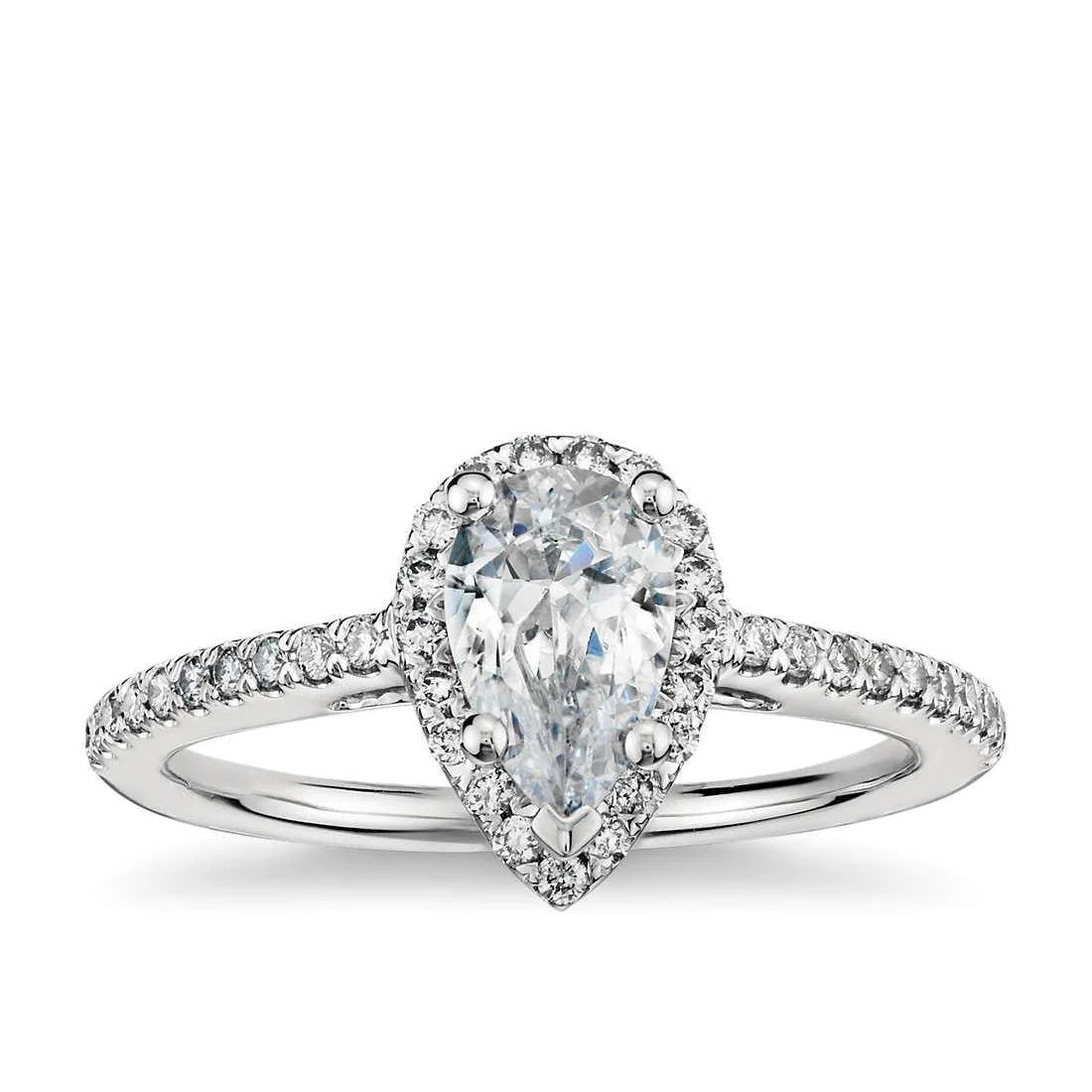2.44 Carats Pear & Round Halo Natural Diamond Engagement Ring White Gold 14K