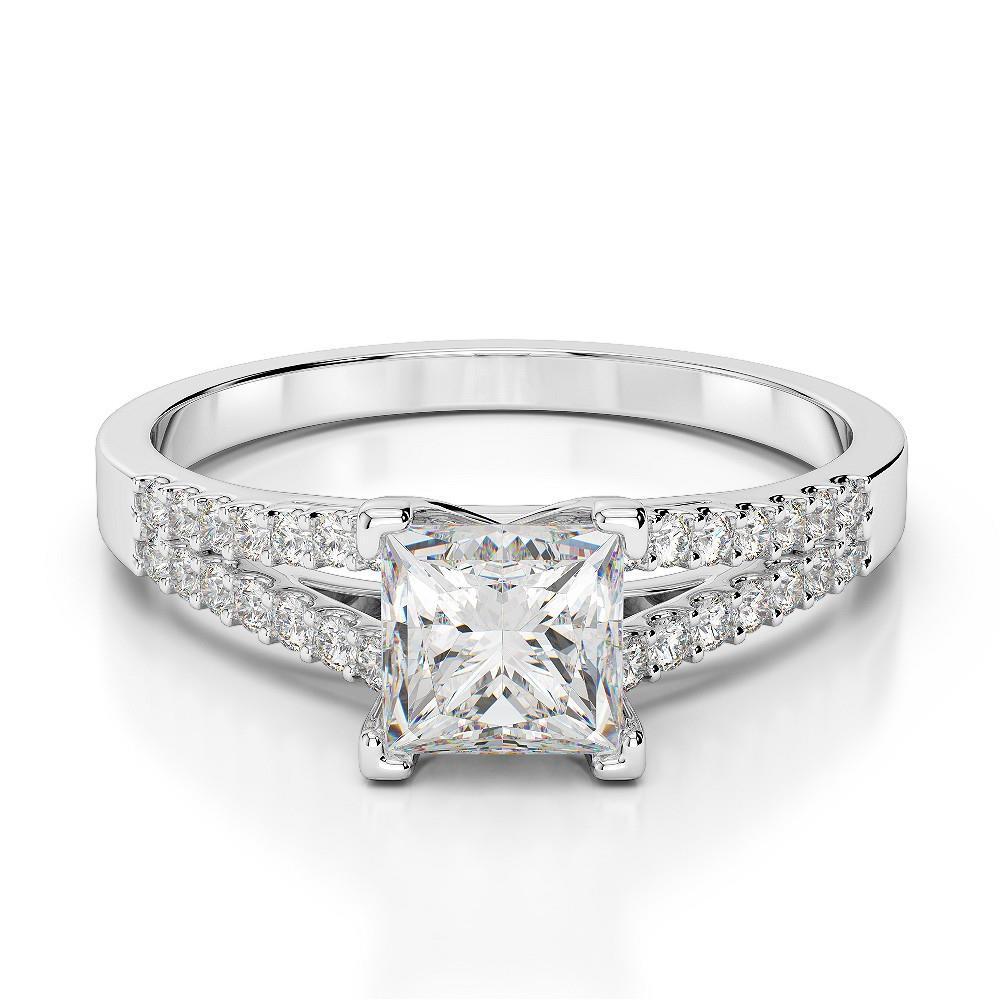 2.45 Ct Princess & Round Cut Natural Diamonds Wedding Ring Split Shank