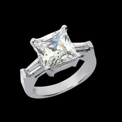 2.45 Ct. Princess & Baguette Real Diamonds Three Stone Wedding Ring
