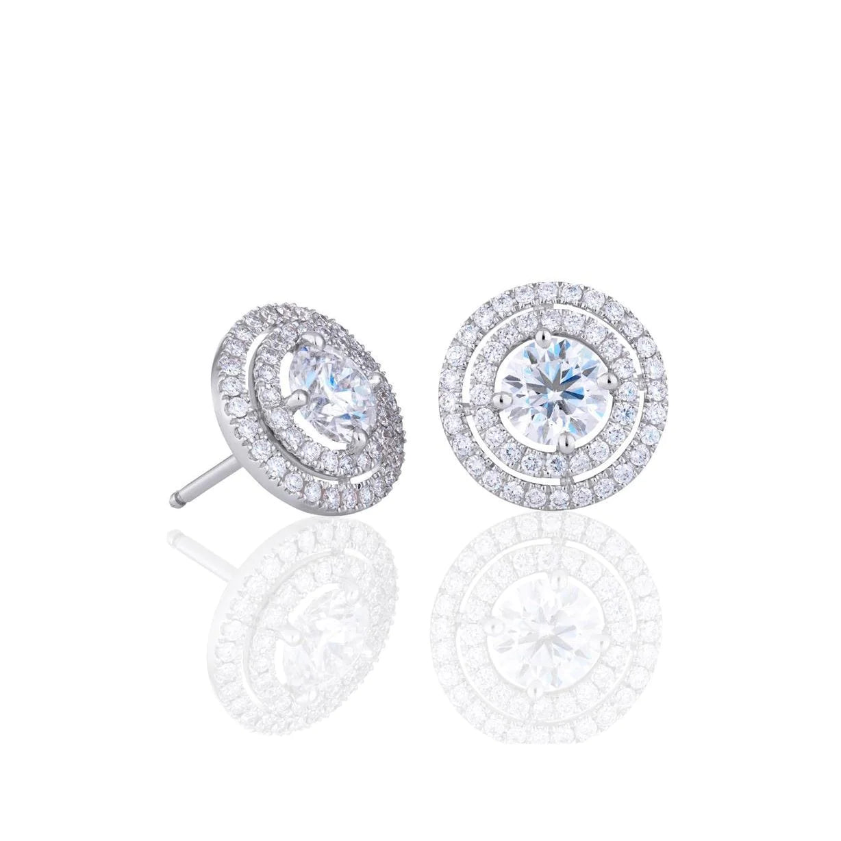2.46 Carats Round Cut Real Diamond Women Studs Halo Earrings
