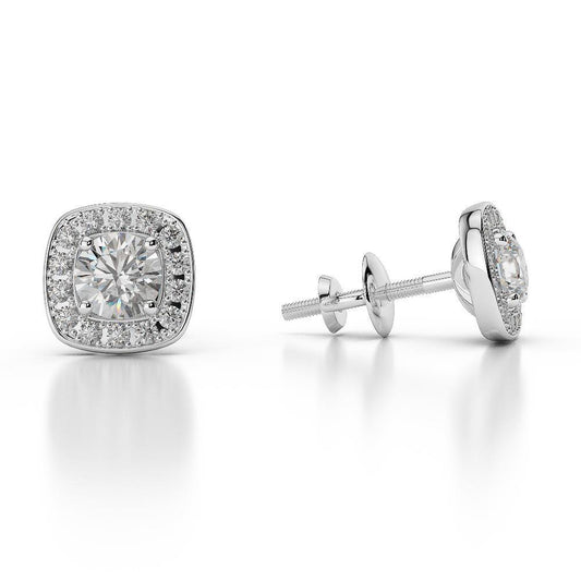 2.48 Carats Genuine Diamonds Halo Women Studs Earrings White Gold 14K