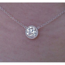 2.5 Carat Real Round Cut Diamond Pendant Necklace White Gold 14K