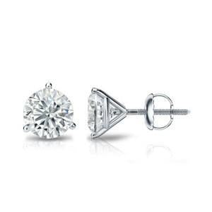 2.5 Carat Round Prong Set Natural Diamond Stud Earring Solid White Gold 14K