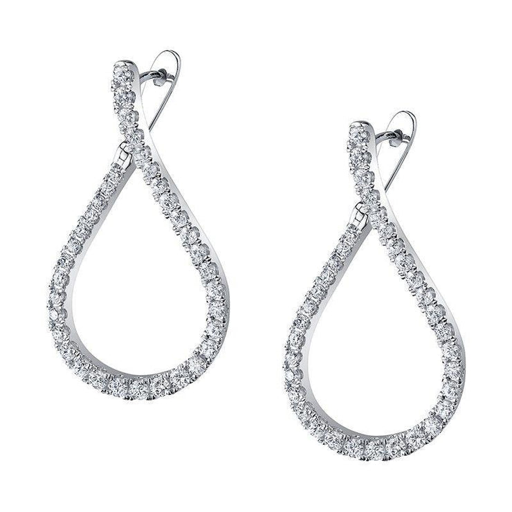 2.5 Carats Hoop Real Diamond Earrings White Gold Jewelry