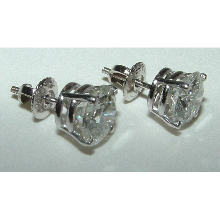 2.5 Carats Real Diamond Stud Post Earrings Round Brilliant White Gold 14K