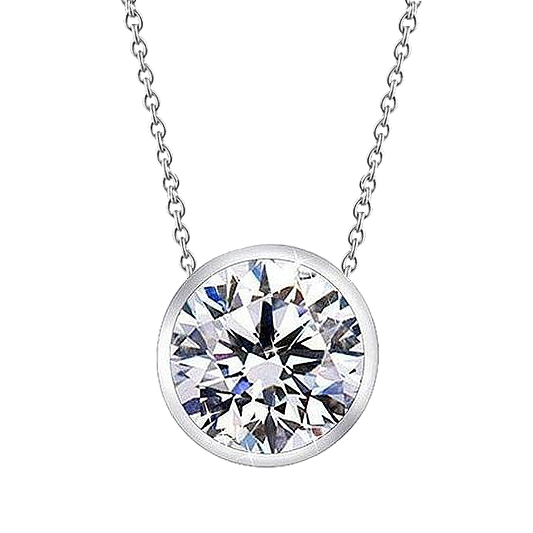 2.5 Carats Round Bezel Set Natural Diamond Necklace Pendant Gold