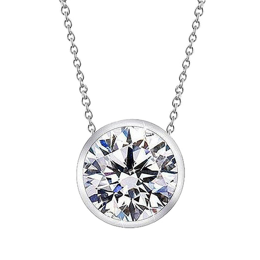 2.5 Carats Round Bezel Set Natural Diamond Necklace Pendant Gold