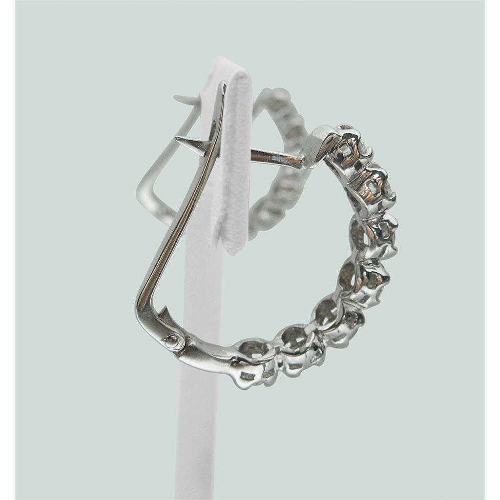 Round Genuine Diamond Lady Hoop Earring Solid White Gold 14K