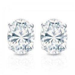 2.5 Carats Women Oval Cut Genuine Diamond Stud Earrings White Gold 14K