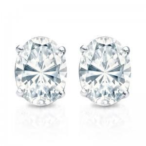 2.5 Carats Women Oval Cut Genuine Diamond Stud Earrings White Gold 14K