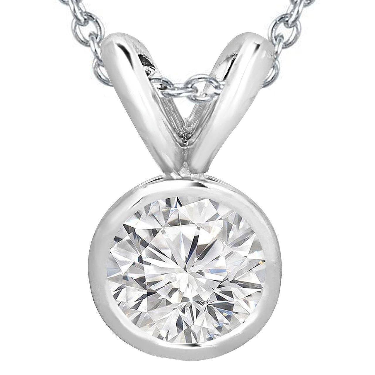 2.5 Ct Bezel Set Round Cut Natural Diamond Necklace Pendant White Gold 14K