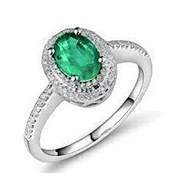 2.5 Ct Oval Cut Green Emerald And Diamond Wedding Ring White Gold 14K