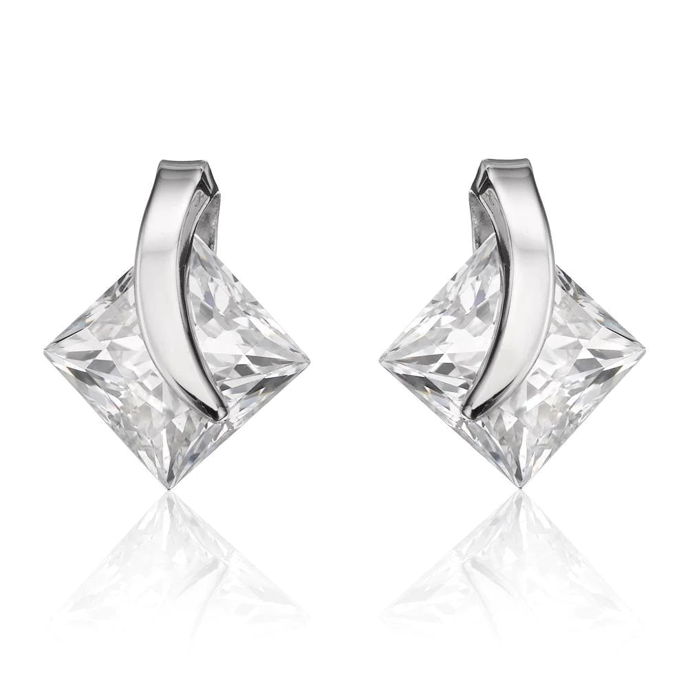 2.5 Ct Princess Cut Real Diamond Stud Earring 14K White Gold