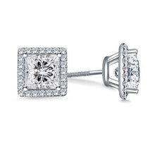 2.5 Ct Princess Halo Real Diamond Stud Earring 14K White Gold