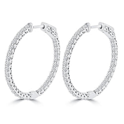 2.5 Ct Round Cut Genuine Diamonds Ladies Hoop Earrings White Gold