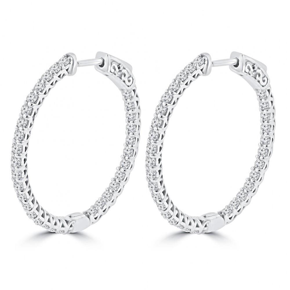 2.5 Ct Round Cut Genuine Diamonds Ladies Hoop Earrings White Gold